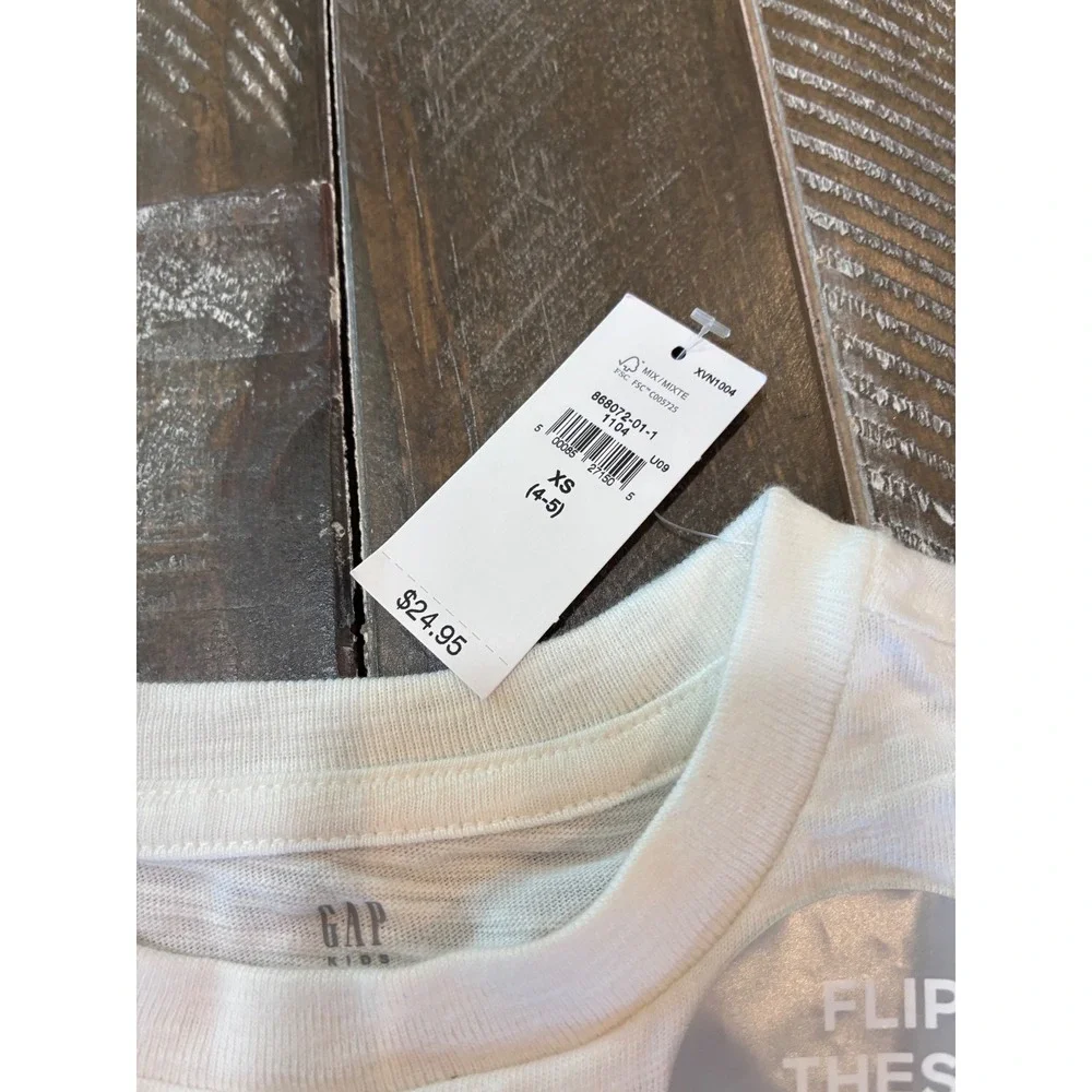 Gap Kids Sun & Surf Flip Sequin Graphic T-Shirt White‎ XS 4-5 NWT